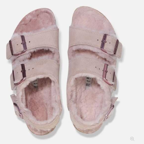 Birkenstock Milano Shearling Light Rose Pink Suede Slingback Sandal 41 L10 Reg - Picture 2 of 15